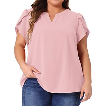 Plus Size Blouses for Women Summer Dressy Short Sleeve Notched V Neck Casual Tops