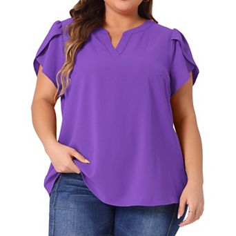 Plus Size Blouses for Women Summer Dressy Short Sleeve Notched V Neck Casual Tops
