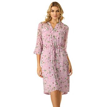 Women's Floral Chiffon Dress Half Sleeve Tie Waist Button Down Flare Dresses
