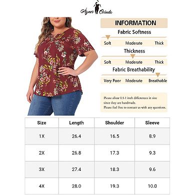 Plus Size Blouse For Women V Neck Floral Print Short Sleeve Casual Top ...