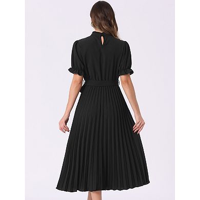 Women's Retro Ruffled Collar Short Sleeve A-Line Pleated Dress