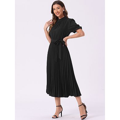 Women's Retro Ruffled Collar Short Sleeve A-Line Pleated Dress