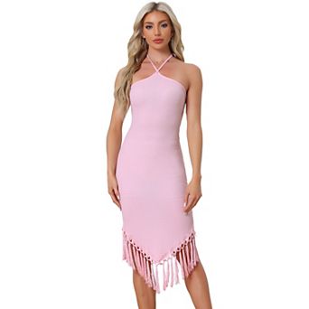 Party Dress For Women Elegant Halter Straps Sleeveless Tassels Evening Gown Bodycon Long Dress