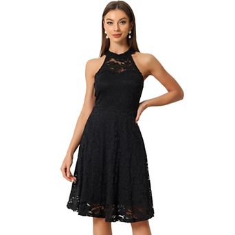 Lace Dress For Women's Halter Neck Sleeveless Elegant Cocktail A-line Dress