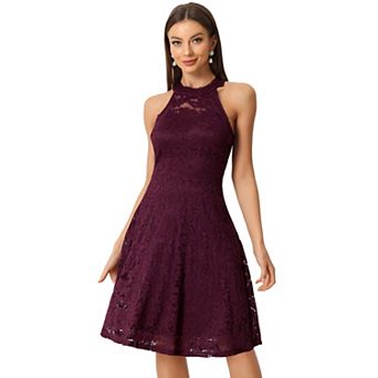 Lace Dress For Women's Halter Neck Sleeveless Elegant Cocktail A-line Dress