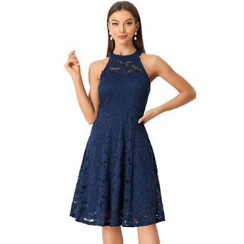 Lace Dress For Women's Halter Neck Sleeveless Elegant Cocktail A-line Dress