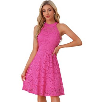 Lace Dress For Women's Halter Neck Sleeveless Elegant Cocktail A-line Dress