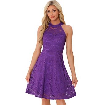 Lace Dress For Women's Halter Neck Sleeveless Elegant Cocktail A-line Dress