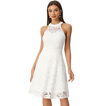 Lace Dress For Women's Halter Neck Sleeveless Elegant Cocktail A-line Dress
