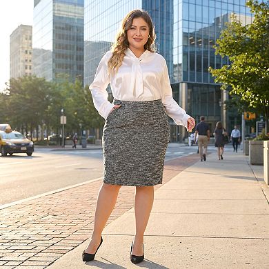 Plus Size Skirt For Women Tweed High Waisted Back Stretchy Office Pencil Skirt