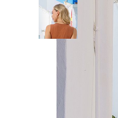 Women's Summer Sleeveless High Low Wrap V Neck Midi Knit Dresses Pleated Flowy Dress with Pockets