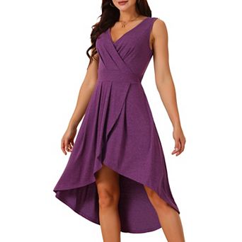 Women's Summer Sleeveless High Low Wrap V Neck Midi Knit Dresses Pleated Flowy Dress With Pockets