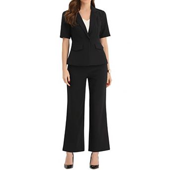 Women's 2 pc Outfits Business Office Suit Set One Button Short Sleeve Blazer Jacket And Suit Pants
