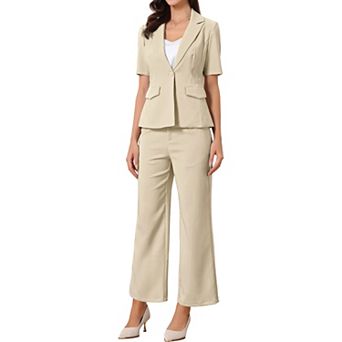 Women's 2 pc Outfits Business Office Suit Set One Button Short Sleeve Blazer Jacket And Suit Pants