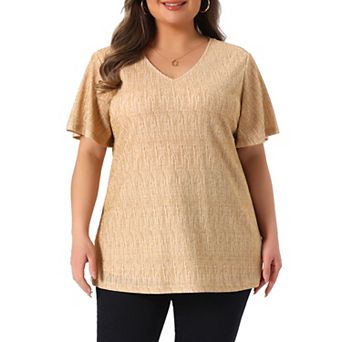 Plus Size Tops for Women V Neck Metallic Short Sleeve T-Shirt Party Blouses Tee Tops