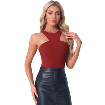 Sleeveless Bodysuit for Women Asymmetrical Halter Neck Tank Top