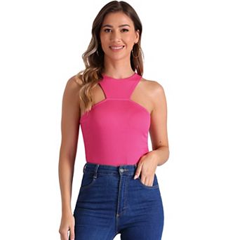 Sleeveless Bodysuit for Women Asymmetrical Halter Neck Tank Top
