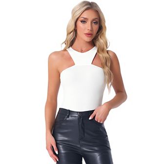 Sleeveless Bodysuit for Women Asymmetrical Halter Neck Tank Top