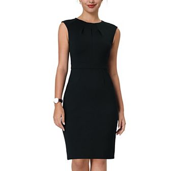 Women's Sheath Dress Pleated Neck Work Pencil Dresses