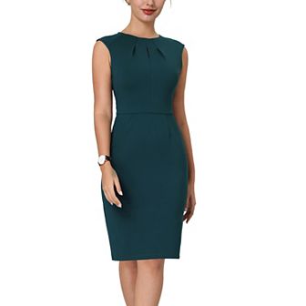 Women's Sheath Dress Pleated Neck Work Pencil Dresses