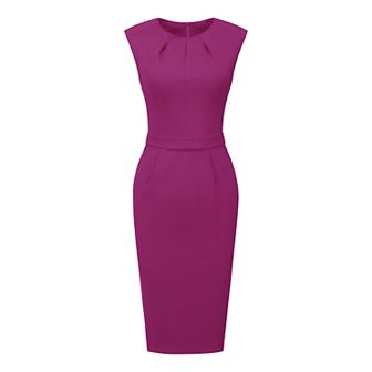 Women's Sheath Dress Pleated Neck Work Pencil Dresses
