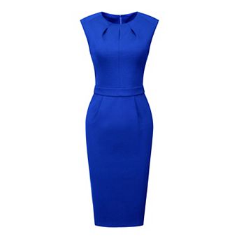 Women's Sheath Dress Pleated Neck Work Pencil Dresses