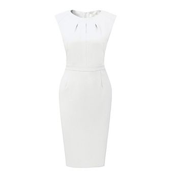 Women's Sheath Dress Pleated Neck Work Pencil Dresses