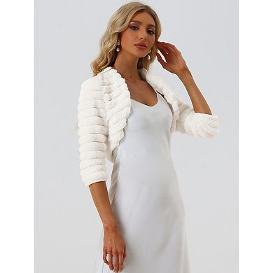Women's Cropped Jacket for Dress Open Front Bolero Faux Fur Shrug