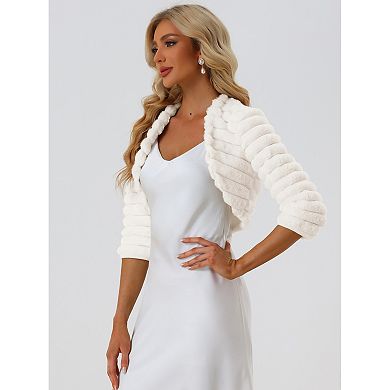 Women's Cropped Jacket for Dress Open Front Bolero Faux Fur Shrug