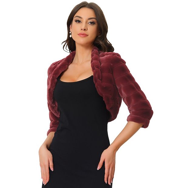 Vrouwen Open Front Vest,Dames Korte Bolero Vest Temperament Effen Bordeaux 3/4 Mouw V-Hals Open Stropdas Cropped Gebreid Vest Zomer Dunne Festival Jas Elegant Schouderophalend Jack,L