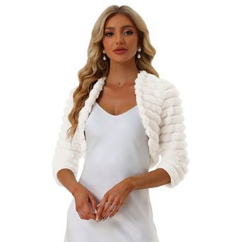 Women's Cropped Jacket for Dress Open Front Bolero Faux Fur Shrug