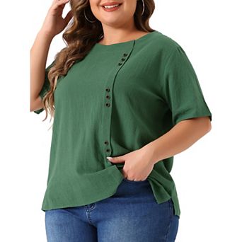 Plus Size Top For Women Short Sleeve Round Neck Cotton Linen Blouses Top T Shirt