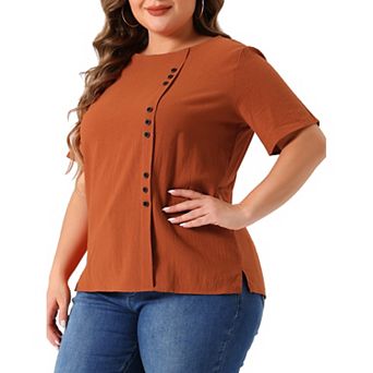 Plus Size Top For Women Short Sleeve Round Neck Cotton Linen Blouses Top T Shirt