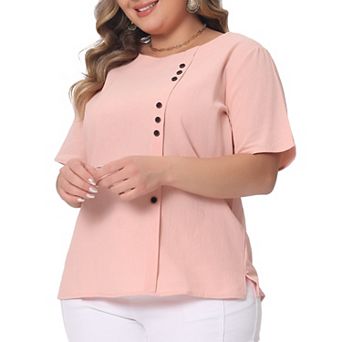 Plus Size Top For Women Short Sleeve Round Neck Cotton Linen Blouses Top T Shirt