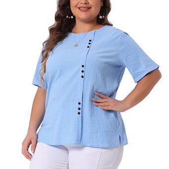 Plus Size Top For Women Short Sleeve Round Neck Cotton Linen Blouses Top T Shirt