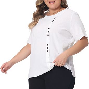 Plus Size Top For Women Short Sleeve Round Neck Cotton Linen Blouses Top T Shirt