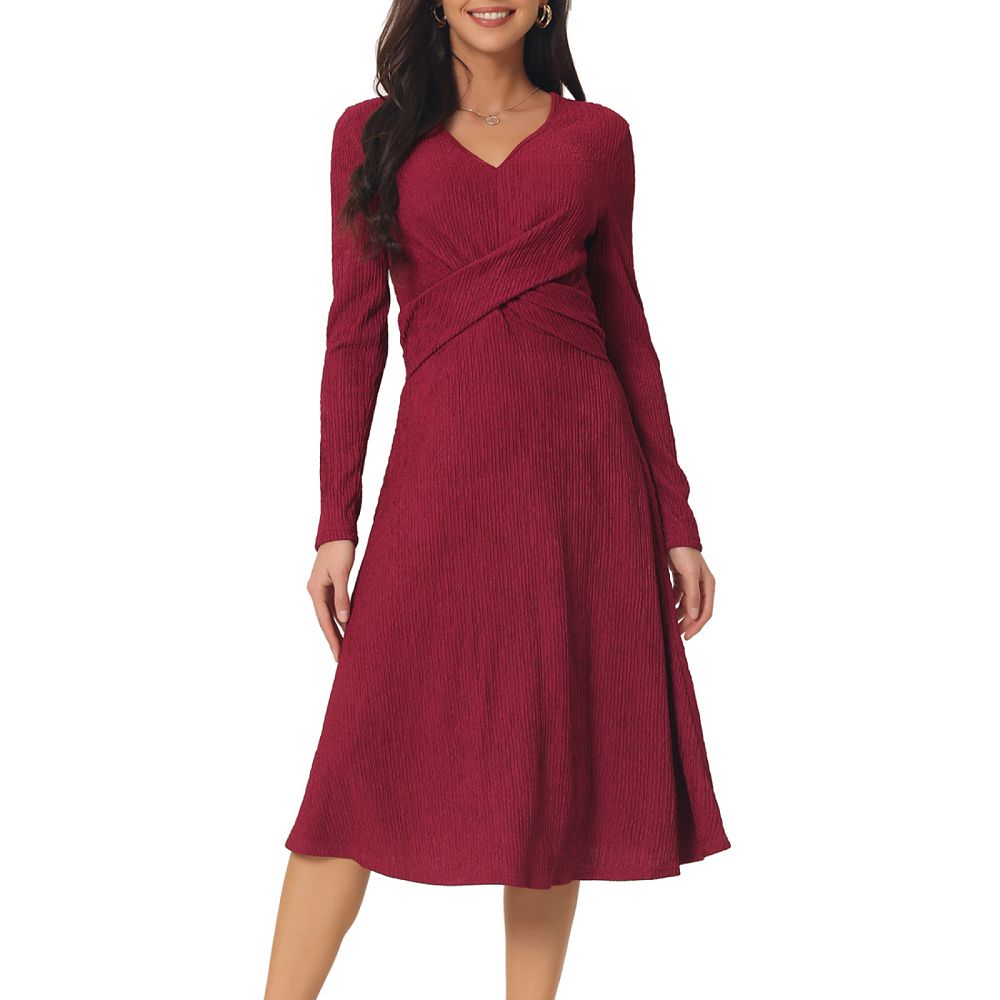 Urban V Neck Short Sleeve Plain Cross Midi Dress
