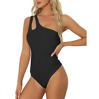 Leotard Shirt For Women One Shoulder Ribbed Knit Slim Fit Bodysuit Tank Tops