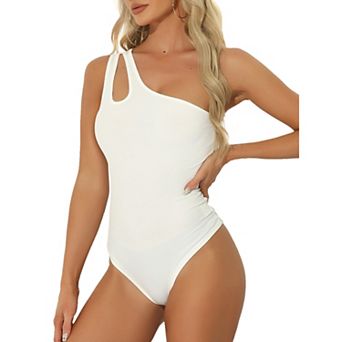 Leotard Shirt For Women One Shoulder Ribbed Knit Slim Fit Bodysuit Tank Tops