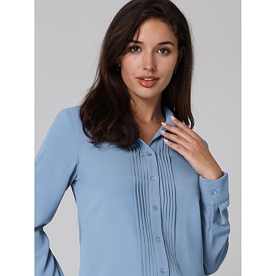 Women's Work Shirt Long Sleeve Pleated Button Down Blouse