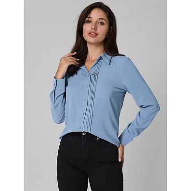 Women's Work Shirt Long Sleeve Pleated Button Down Blouse