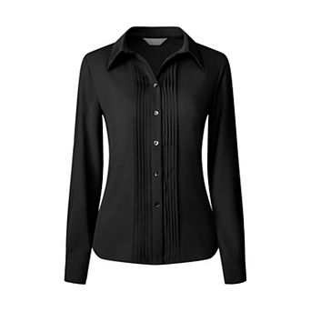 Women's Work Shirt Long Sleeve Pleated Button Down Blouse