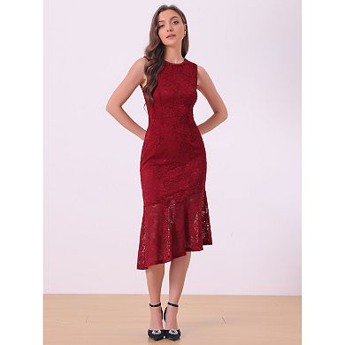 Sleeveless Lace Dress For Women Cocktail Asymmetric Hem Ruffle Sheath Dresses