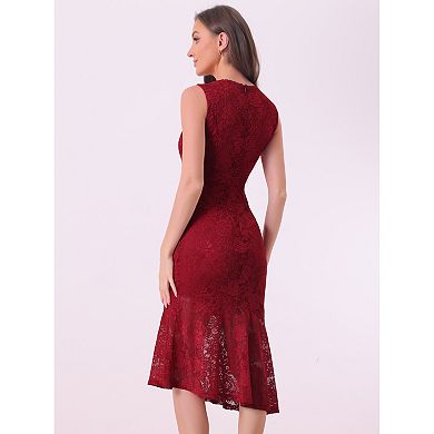 Sleeveless Lace Dress For Women Cocktail Asymmetric Hem Ruffle Sheath Dresses
