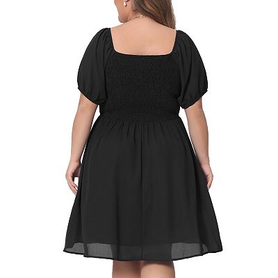 Plus Size Dress For Women Smocked Square Neck Short Sleeve