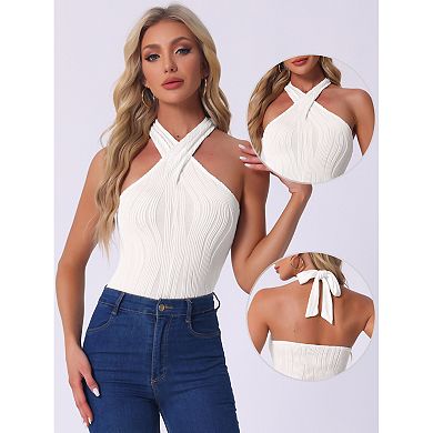 Bodysuits for Women Halter V Neck Sleeveless Top Romper
