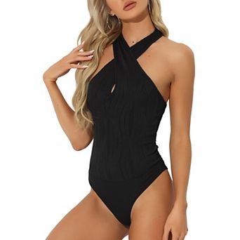 Bodysuits for Women Halter V Neck Sleeveless Top Romper