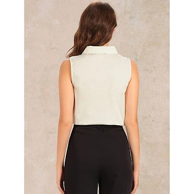 Sleeveless Collared Business Work Bodysuit Tops For Women Button Down Leotard Shirt
