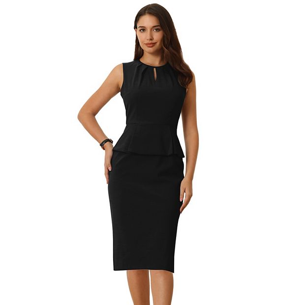 Women s Sheath Dress Pleated Neck Work Sleeveless Peplum Pencil Dresses