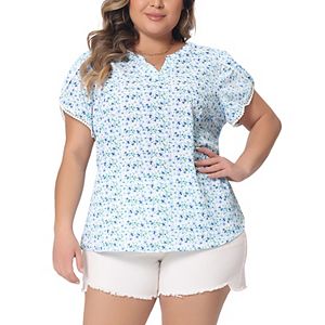 FOLUNSI Women's Plus Size Short Sleeve Henley Top - V-Neck Floral Tunic Blouse For Women Sizes M-4XL